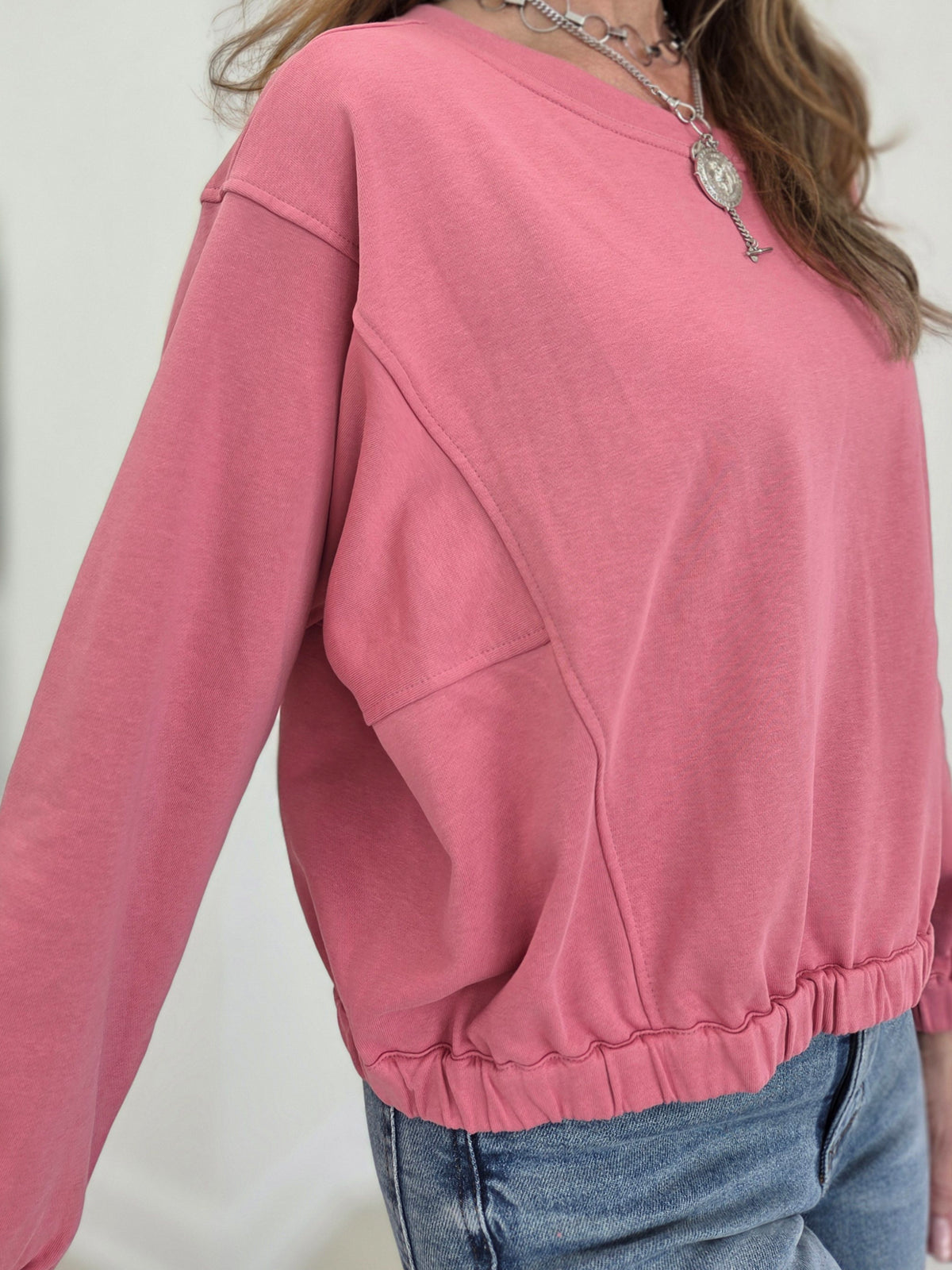 Cotton Long Sleeve Wide Neck Top