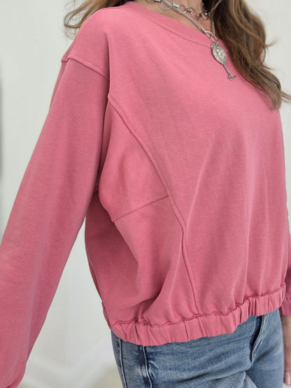 Cotton Long Sleeve Wide Neck Top