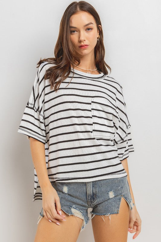 Stripe Drop Shoulder Hi-lo Tee