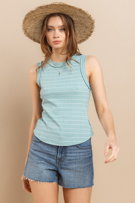 Striped Rib Round Neck Top