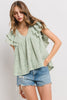 Eyelet Lace Ruffled Short Sleeve Blouse Top