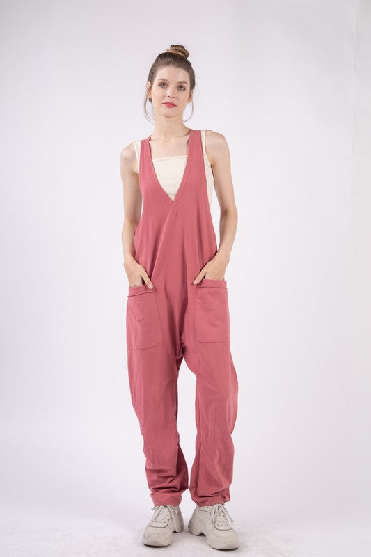 Casual Loose Fit Solid Knit Baggy Jumpsuit