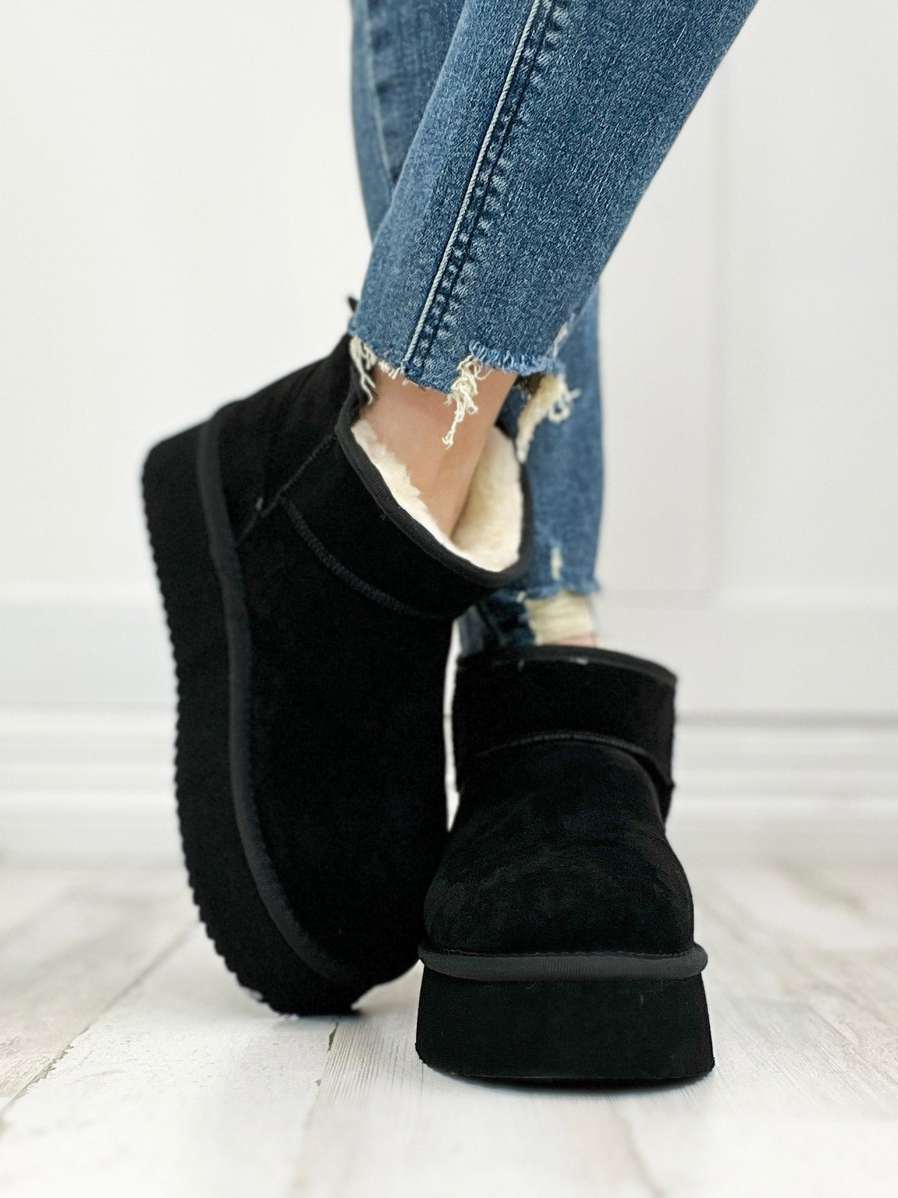 Corkys Room Service Booties in Black Faux Suede