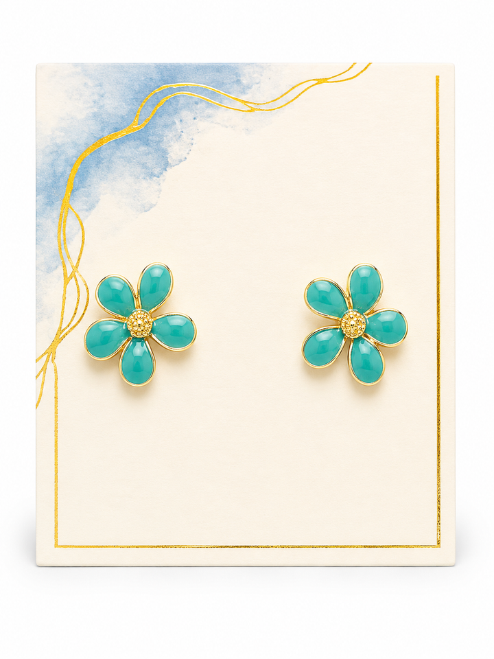 Shiny Happy Flower in Teal Earring