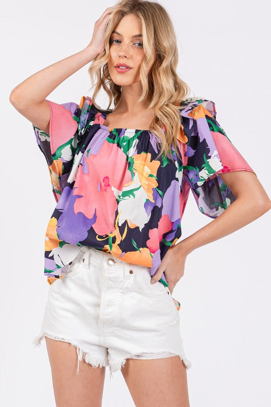 Floral Print Ruffle Detail Top