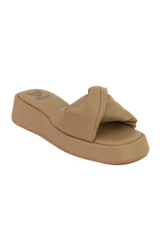 Beast Fashion Camila Platform Slide Sandals in Taupe