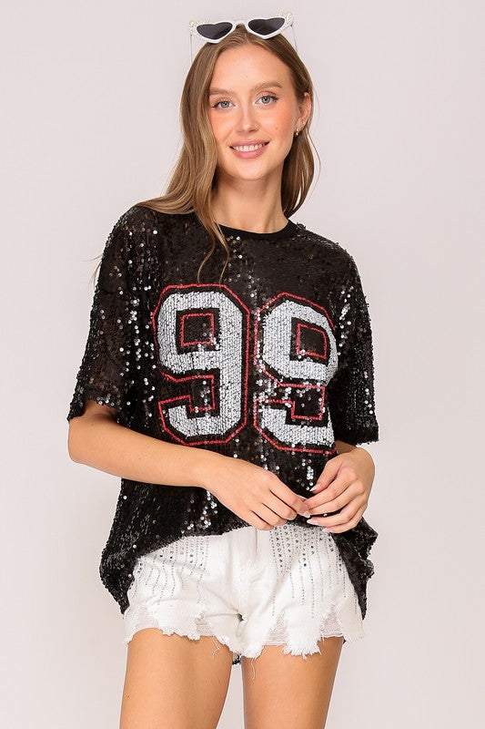 Sequin Game Day Oversized Top