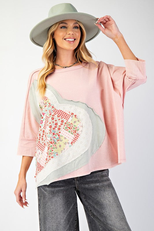 Heart Patch Mineral Washed Knit Top