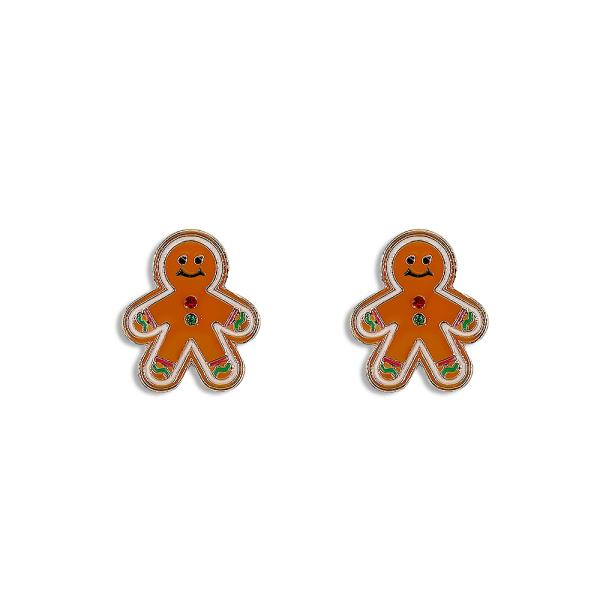 Christmas Metal Enamel Cookie Man Post Earrings