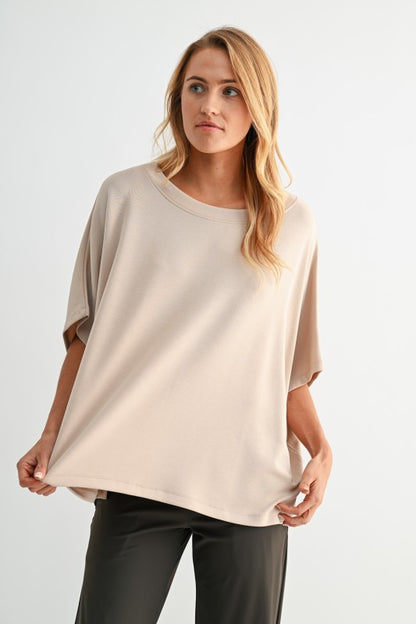 Elbow Length Dolman Sleeves Boatneck Top - GROUP B