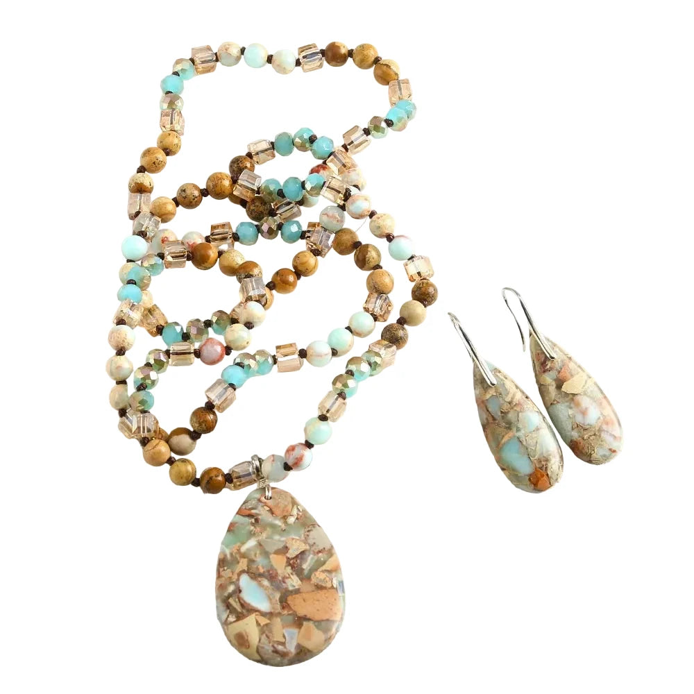 Emperor Stone Drop Pendant Necklace and Earring Set