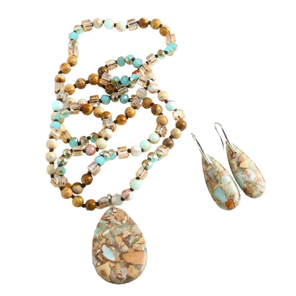 Emperor Stone Drop Pendant Necklace and Earring Set
