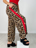 Elastic Waist Leopard Pants with Contrast Color Stripe Sides