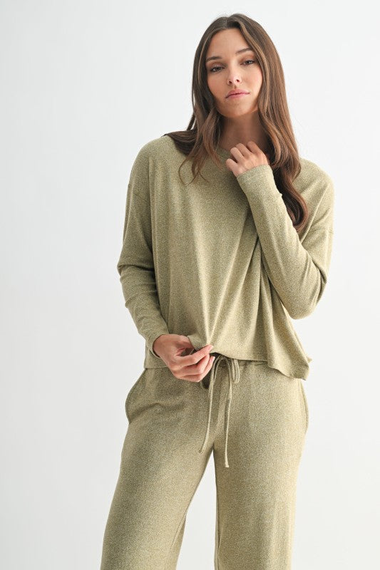 Brushed Hacci Lounge Back Pleat Long Sleeve Top