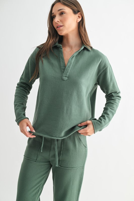 Malibu Vintage Long Sleeve V-Neck Top - GROUP C