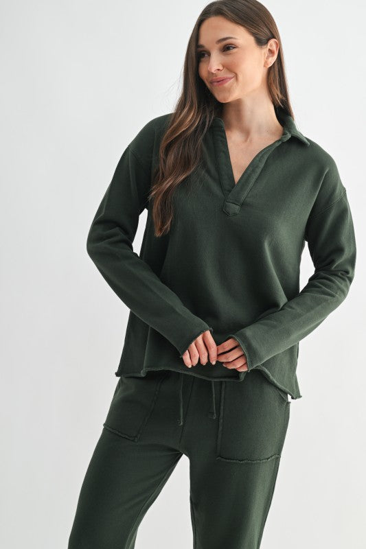 Malibu Vintage Long Sleeve V-Neck Top - GROUP B