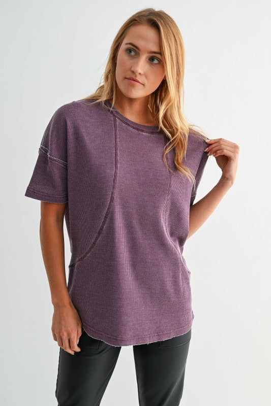 Cotton Blend Waffle Short Sleeve Top - GROUP A
