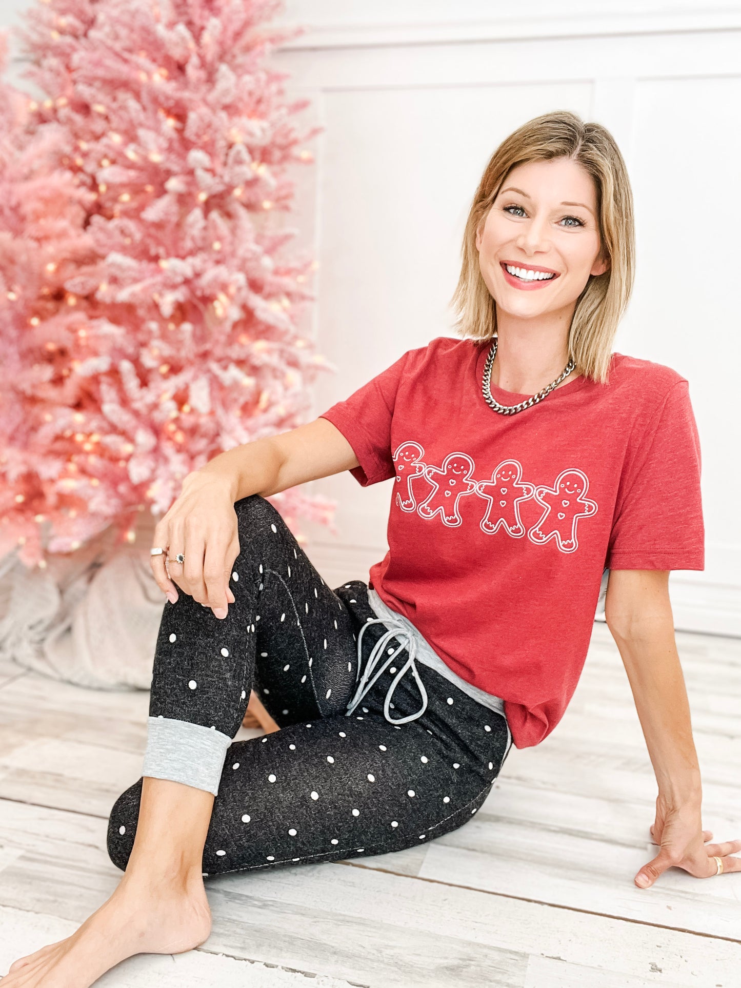 Christmas Graphic Tee with/or Charcoal Polka Dot Lounge Jogger Pants