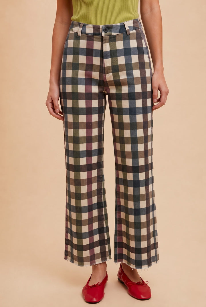 Comfort Stretch Gingham Wide Leg Jean-Antique  Multi