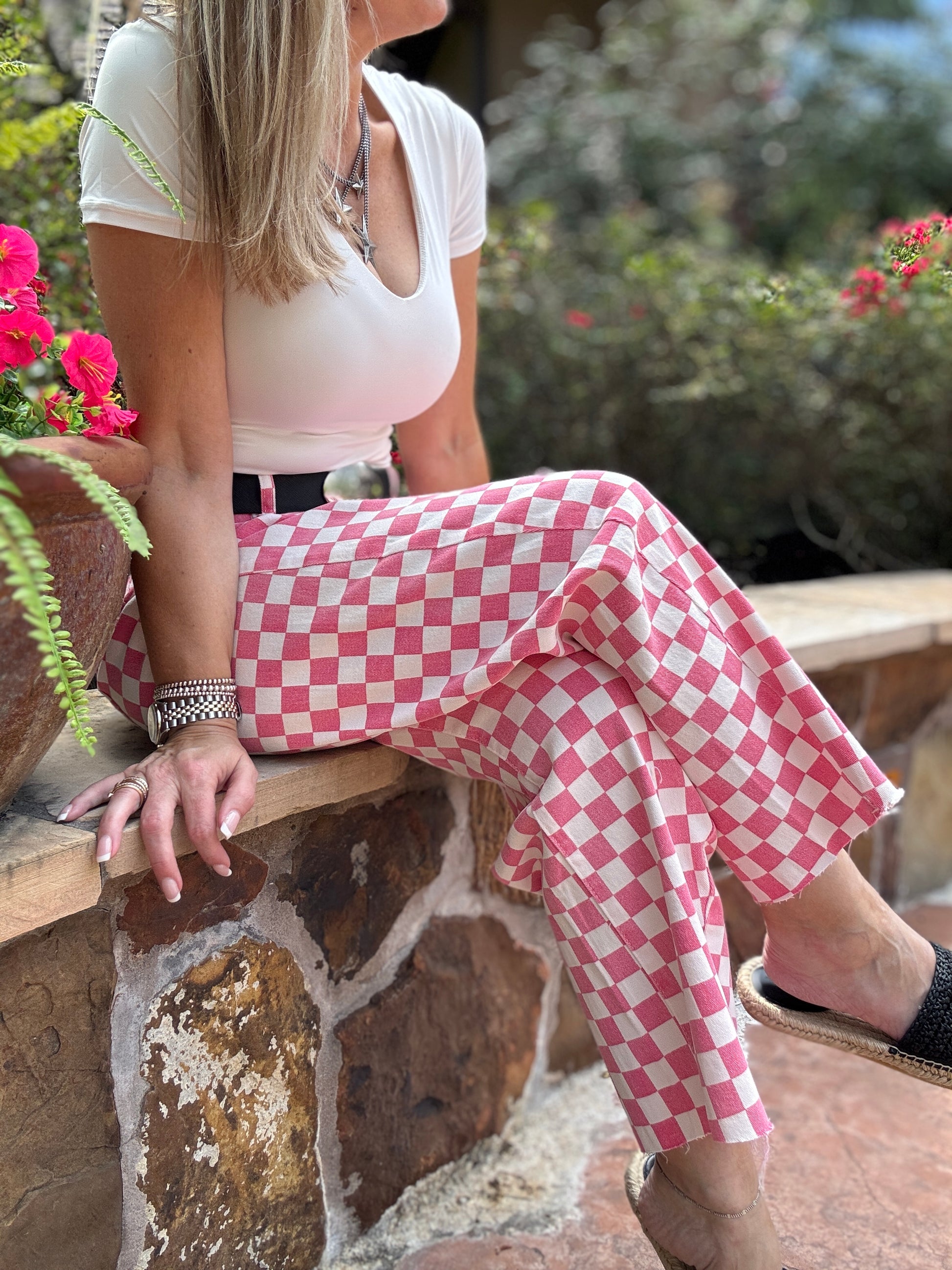 Custom Pink Check Finish Line Mini Barrel Pants!