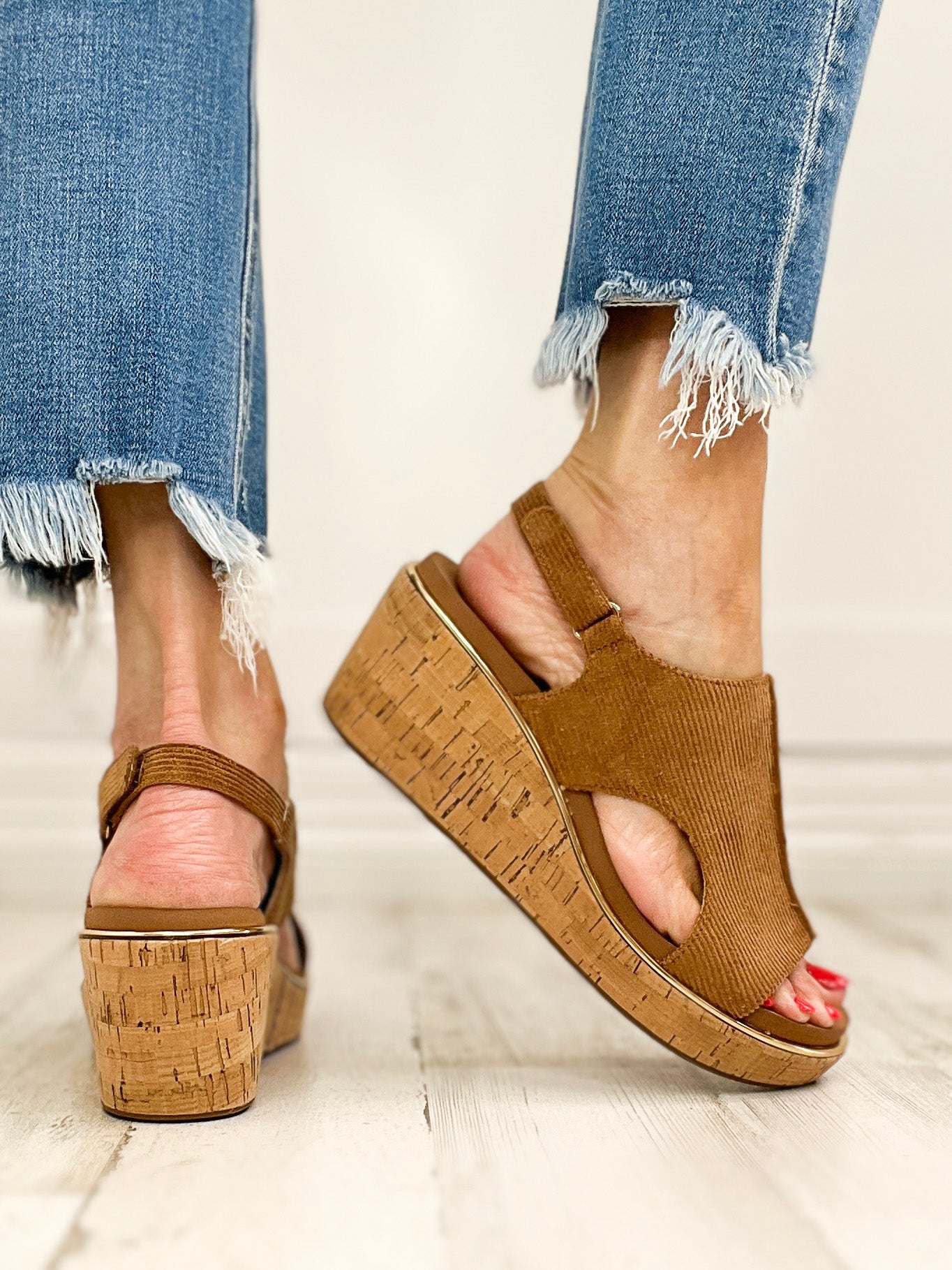 Corkys CARLEY Wedge Shoes in Chestnut Corduroy