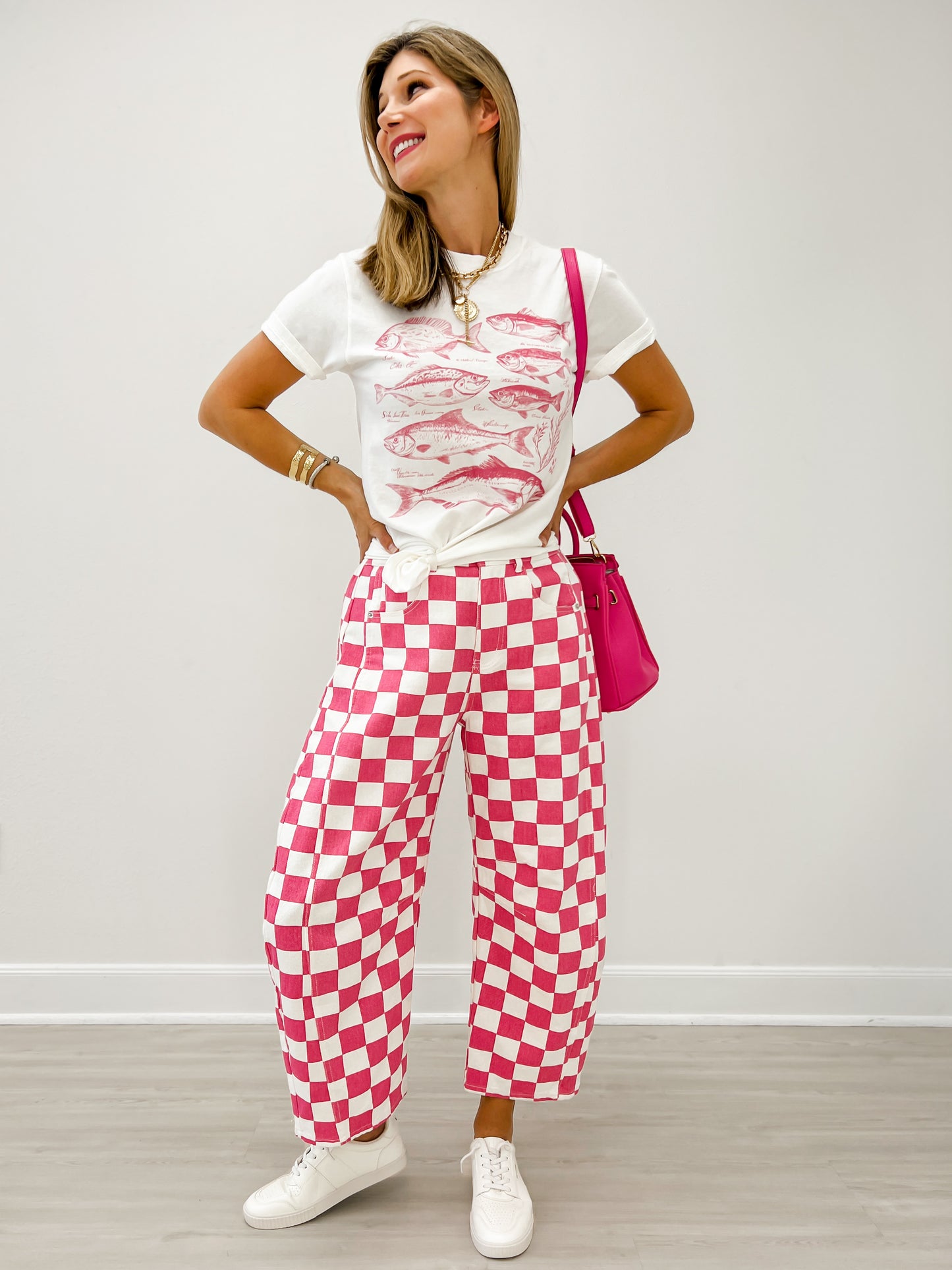 Custom Pink Check Finish Line Mini Barrel Pants!