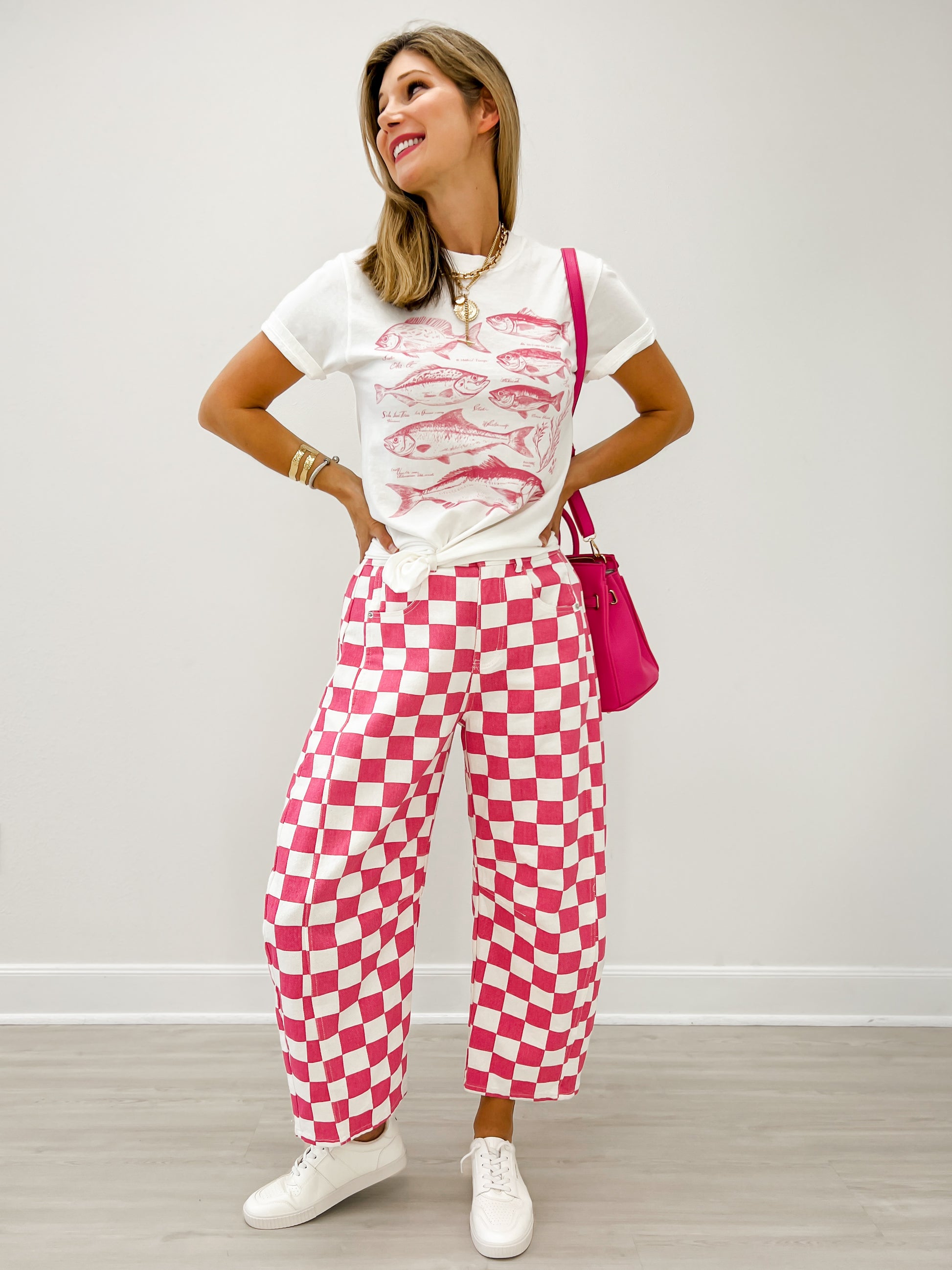Custom Pink Check Finish Line Mini Barrel Pants!