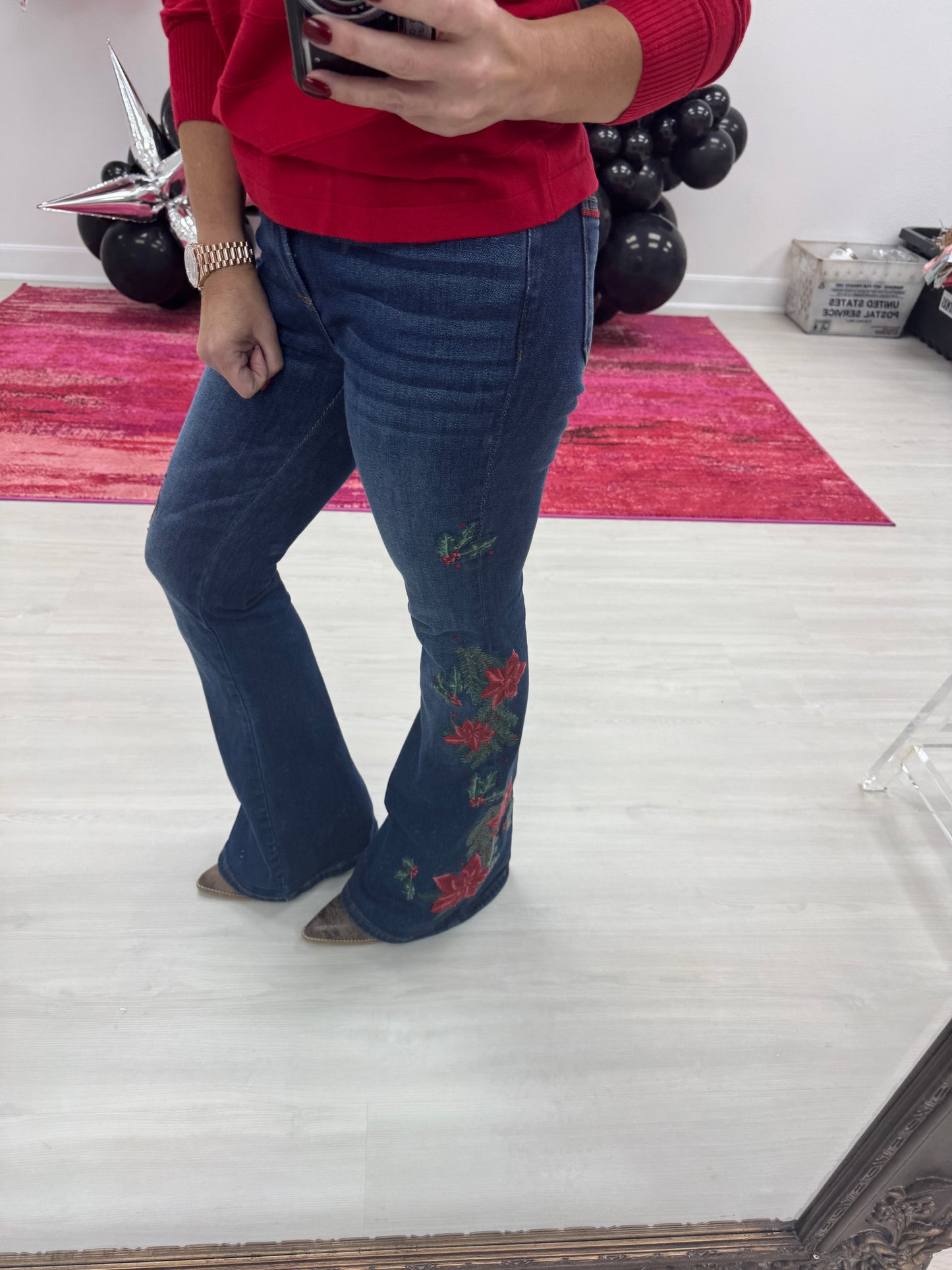 Happy Holly Boot Cut Embroidered Jeans