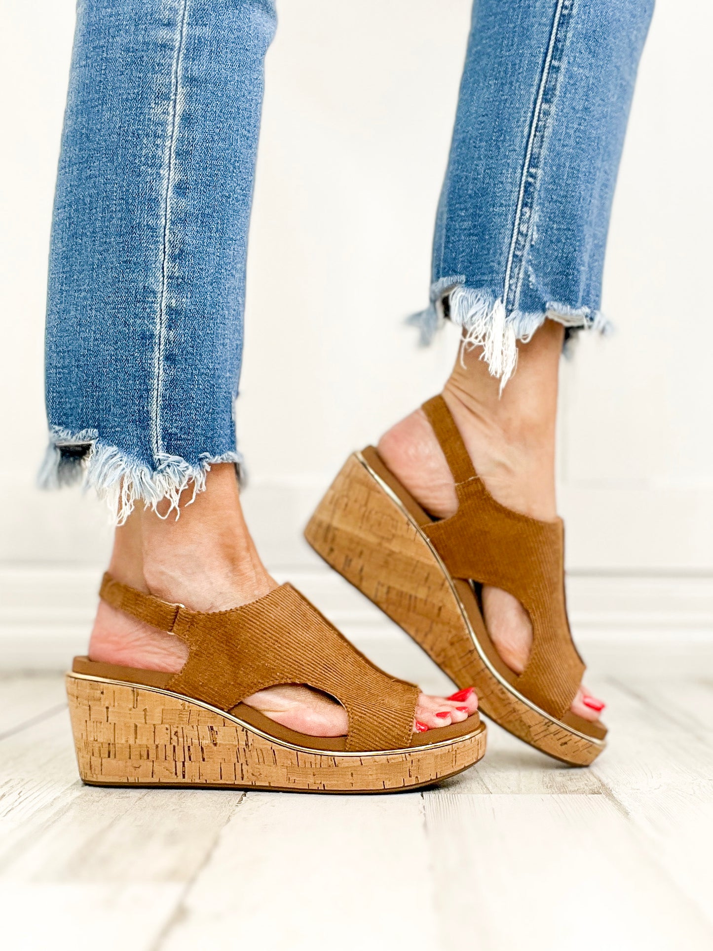 Corkys CARLEY Wedge Shoes in Chestnut Corduroy