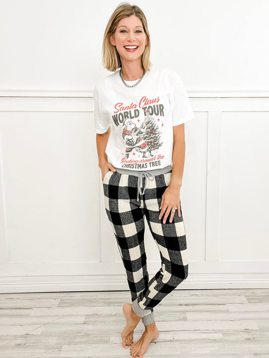 Christmas Graphic Tee with/or Black and White Plaid Lounge Jogger Pants