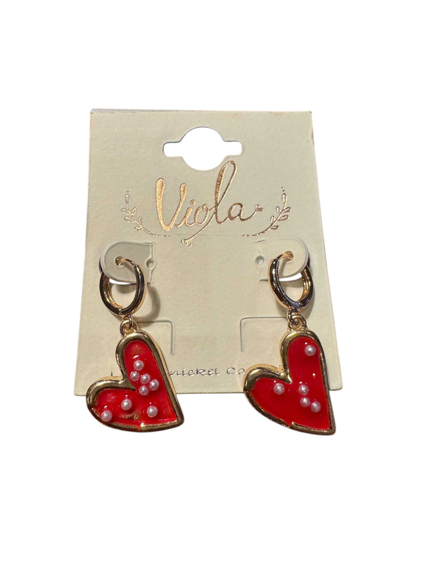 Heart Enamel Heart w/ Pearls Huggie