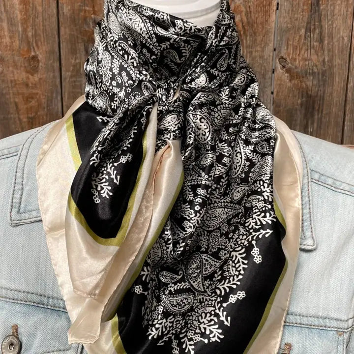 35X35" Black & Cream Paisley Wild Rag/Scarf