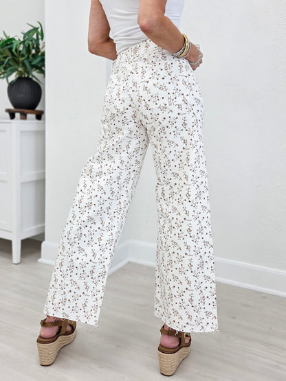 Floral Print Cropped Stretch Pants