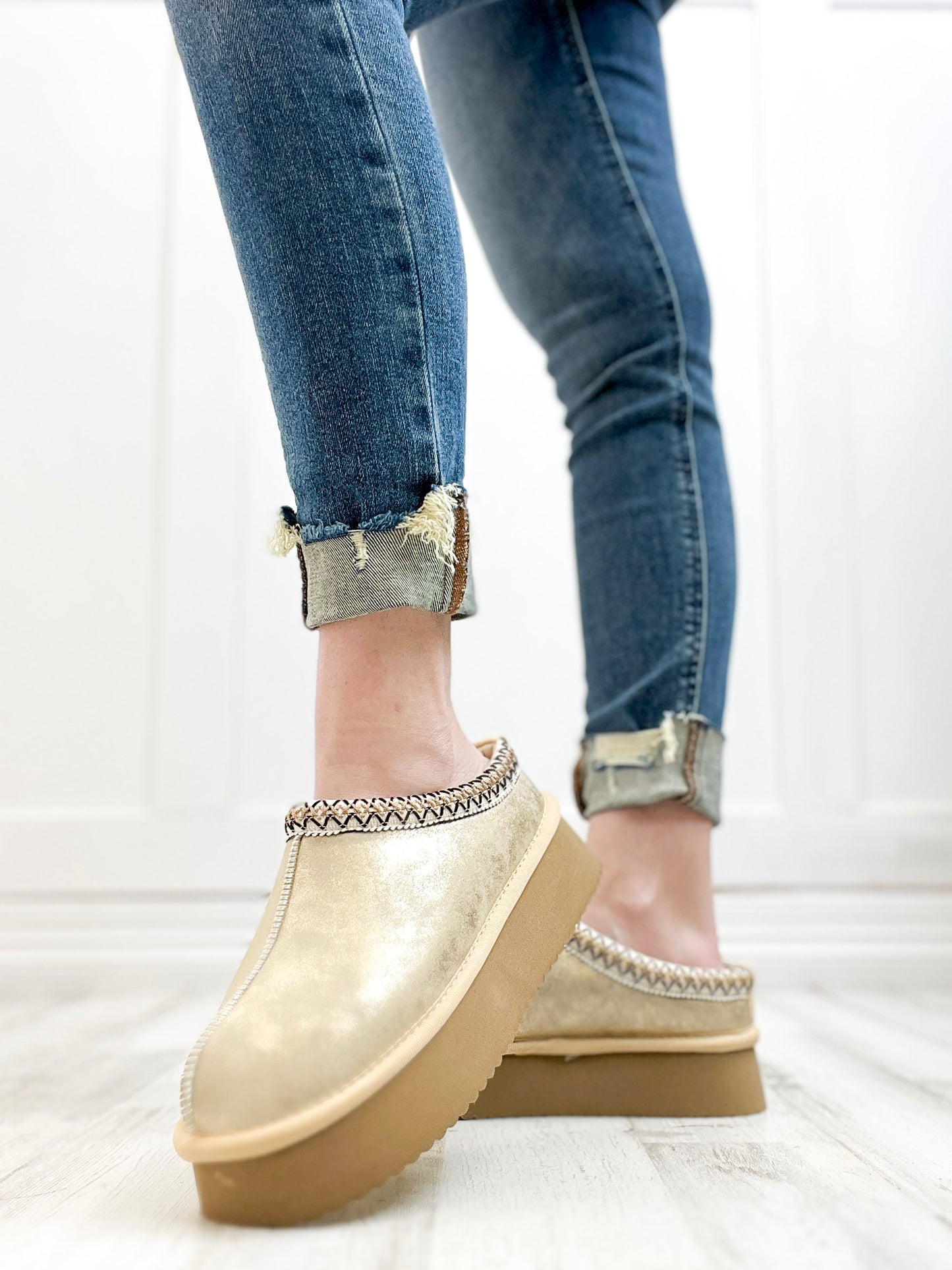 Corkys Pillow Talk Booties in Washed Gold Metallic