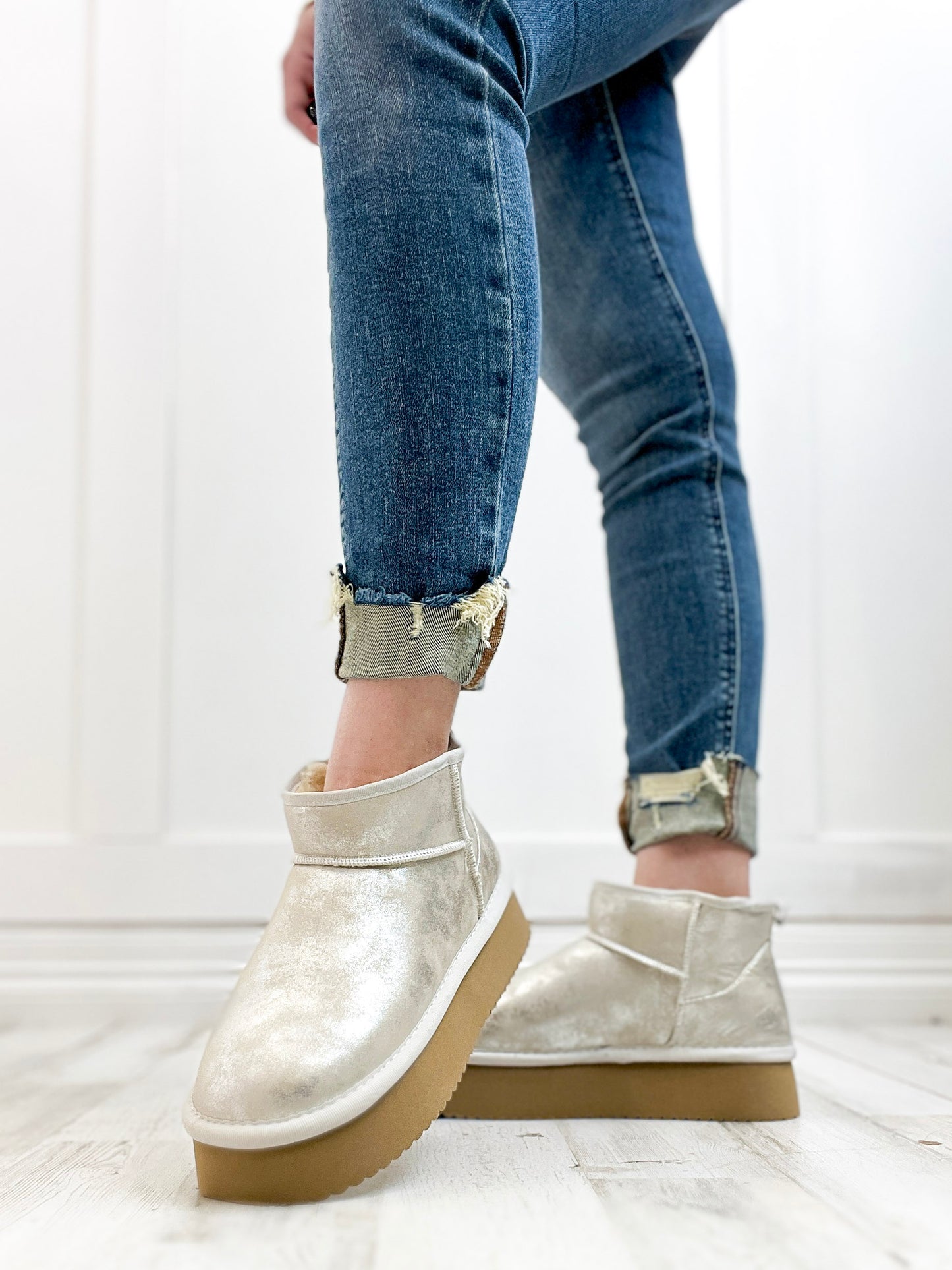 Corkys Room Service Booties in Washed Silver Metallic