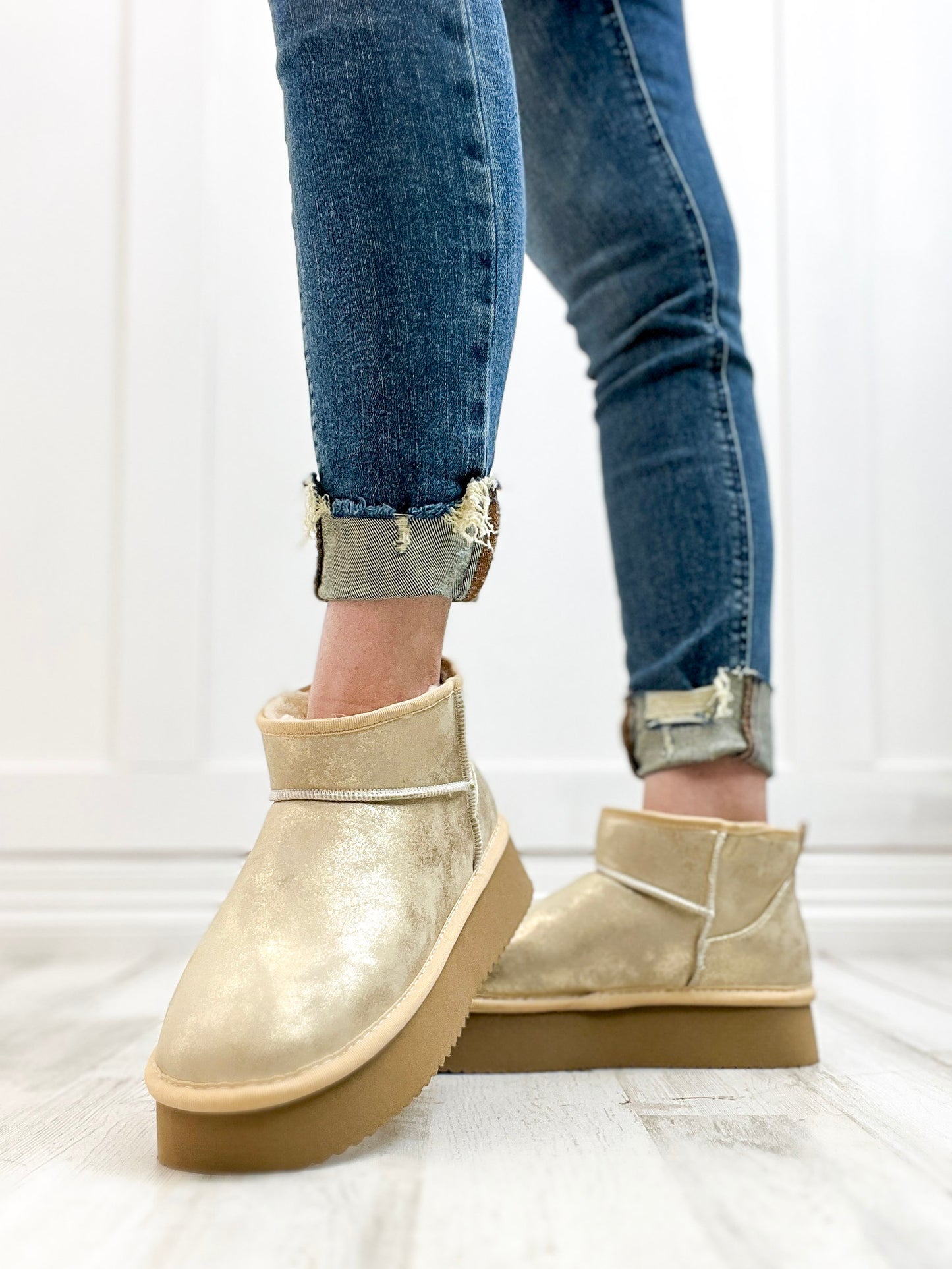 Corkys Room Service Booties in Washed Gold Metallic