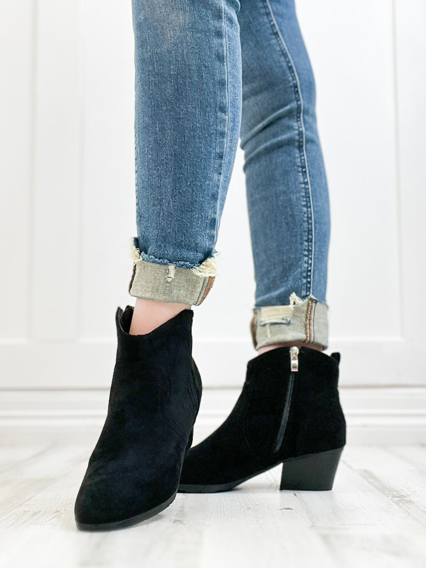 Corkys Yonder Booties In Black Faux Suede