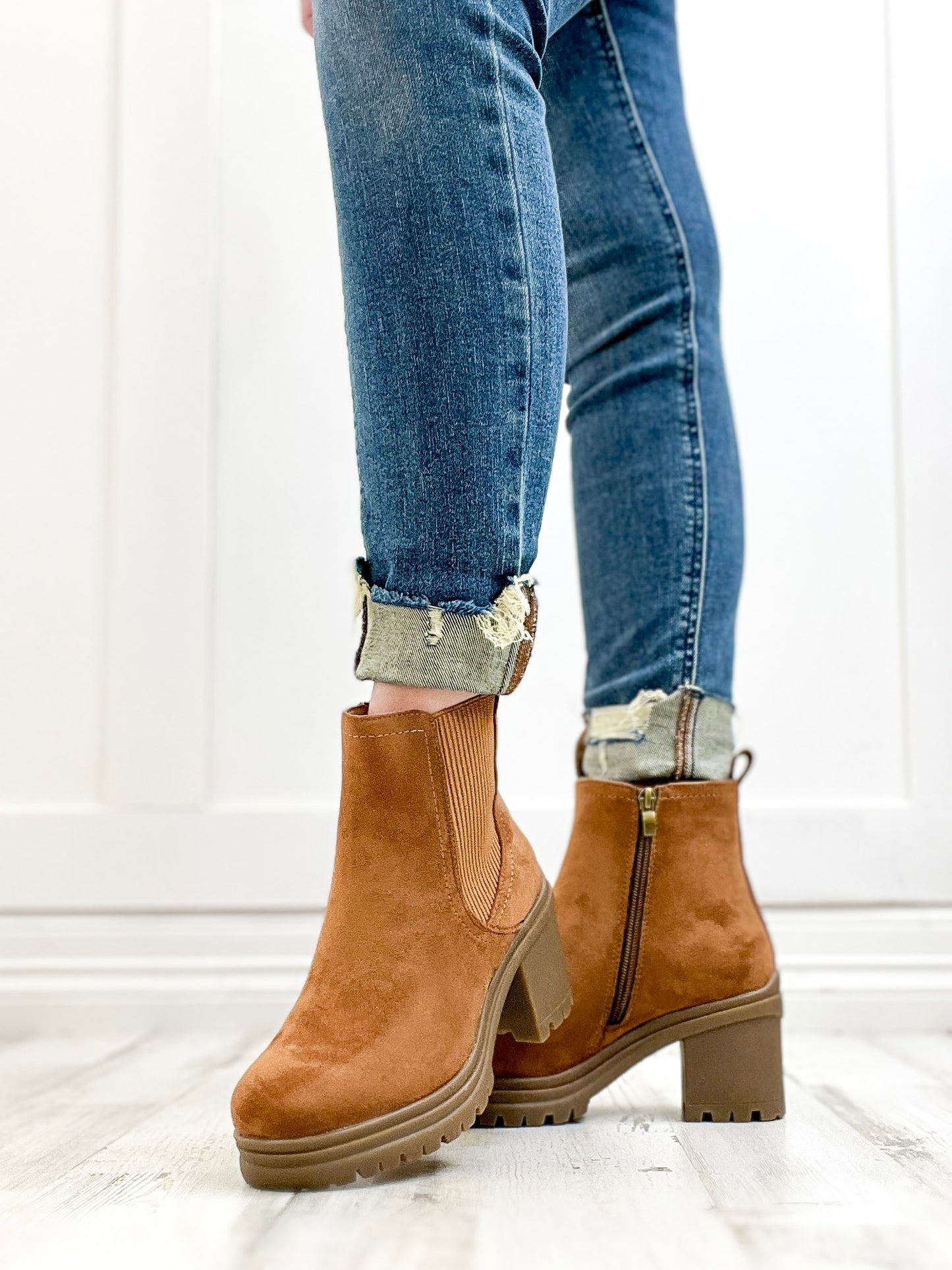 Corkys Trust Issues Booties in Tobacco Faux Suede