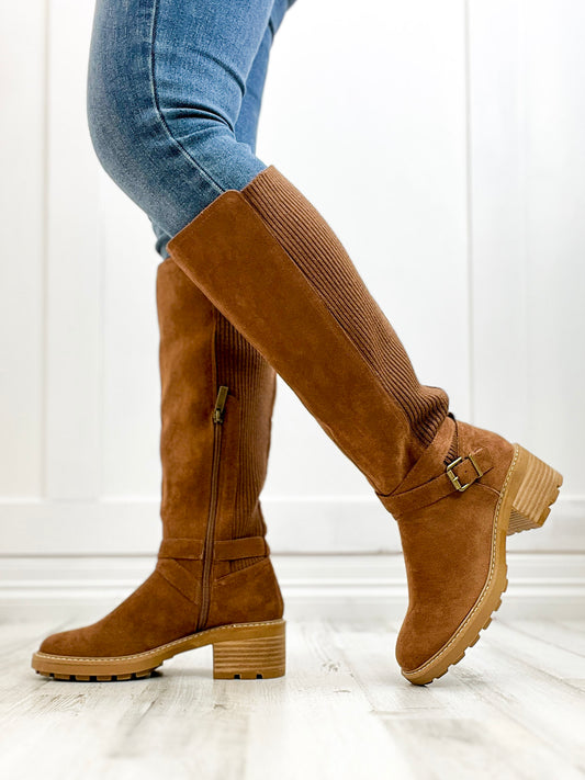 Corkys High There Tall Boots In Tobacco Faux Suede