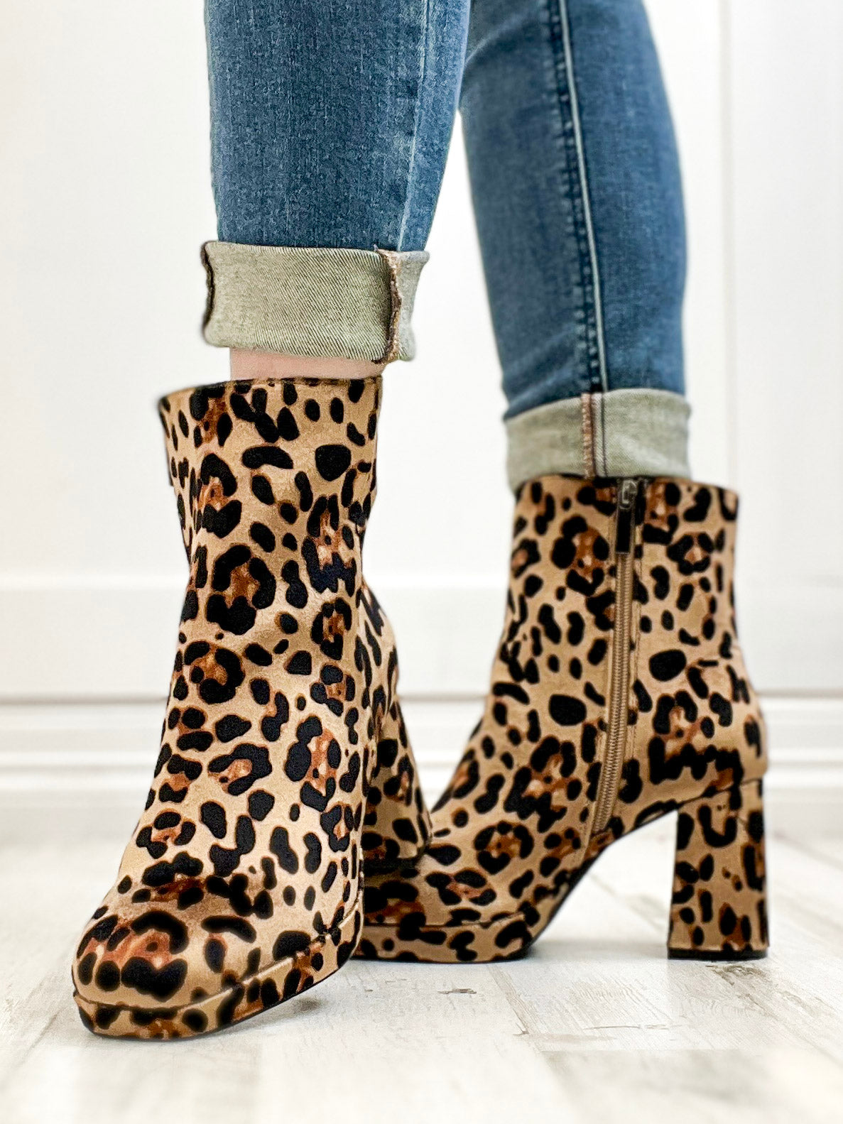 Corkys Slug Bug Booties In Leopard Velvet