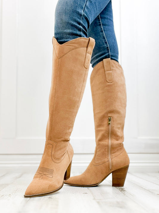 Corkys Unforgetable Boot In Camel Faux Suede