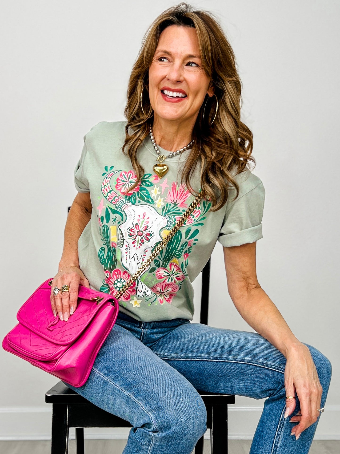 Rhinestone Western Boho Skull Graphic Tee