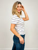 Striped Short Sleeve Button Front Cardigan