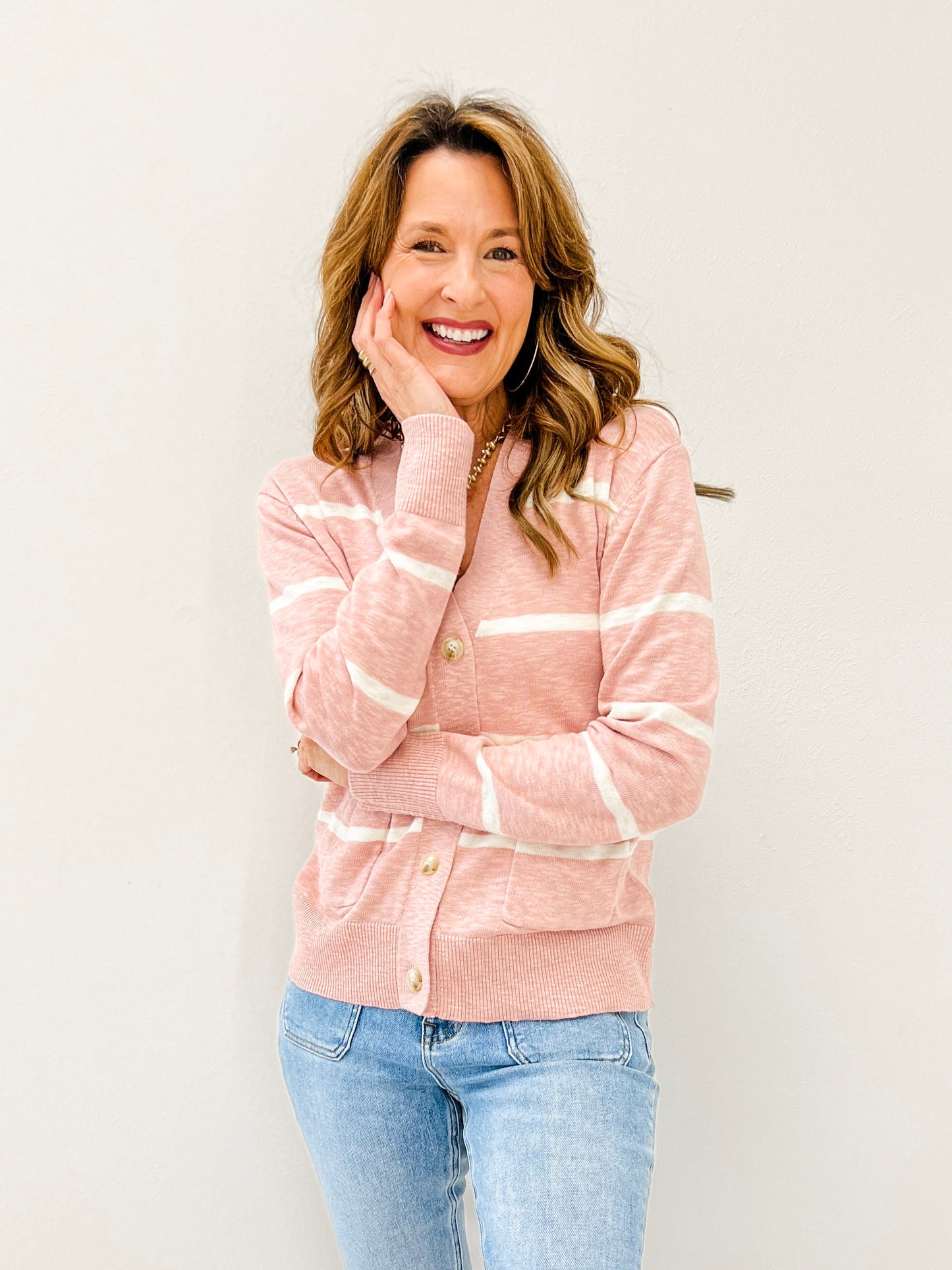 Lightweight Stripe Oversized V-neck Cardigan