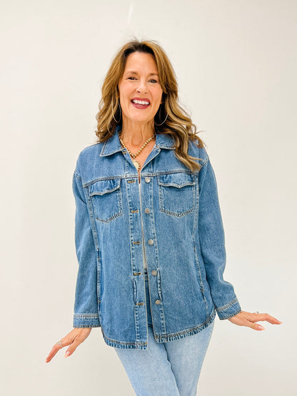 Tencel Shacket with Pockets and Round Hemline
