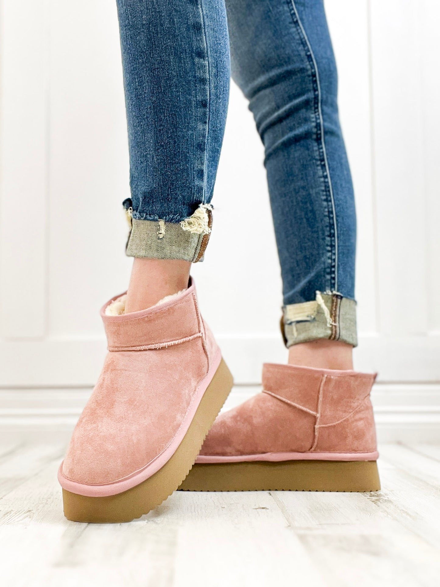 Corkys Room Service Booties in Blush Faux Suede