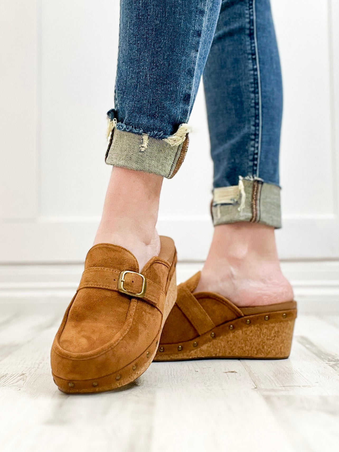 Corkys Just Precious Slip-On Wedge In Tobacco Faux Suede