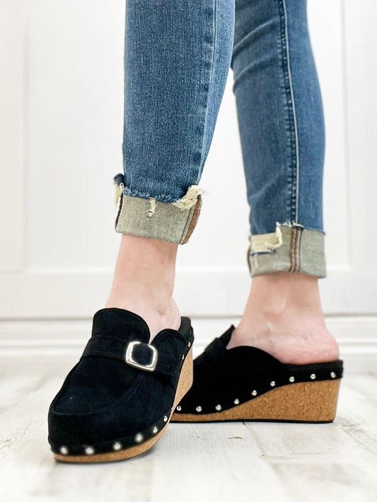 Corkys Just Precious Slip-On Wedge In Black Faux Suede