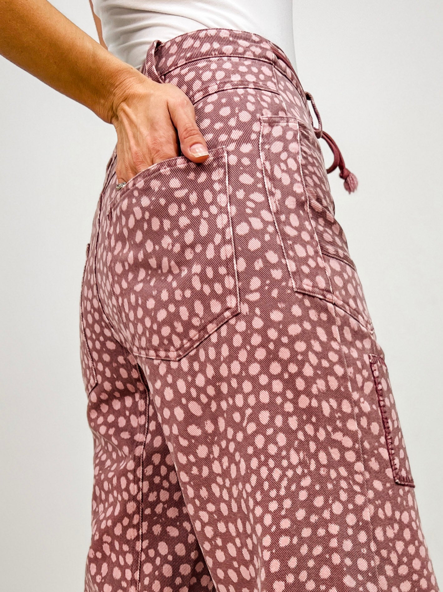Animal Print Washed Twill Barrel Jeans