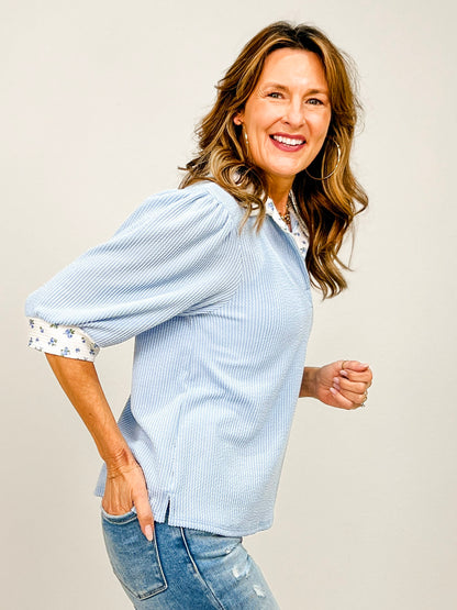 Solid Top with Floral Accent Collar